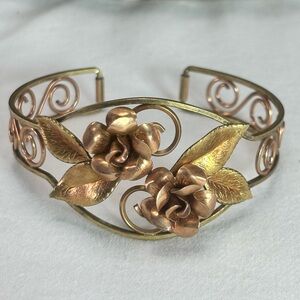 Rose Gold Floral Open Cuff Bracelet